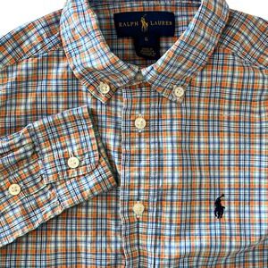 Ralph Lauren Boys Long Sleeve Button‎ Up Blue Orange Plaid Check Size 6